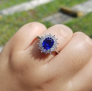 NEW! Simulated Blue Sapphire Cocktail Silver Ring